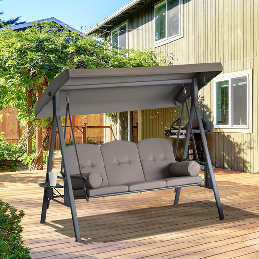 3-Person Patio Swing Bench Canopy, Cushioned with Side Trays