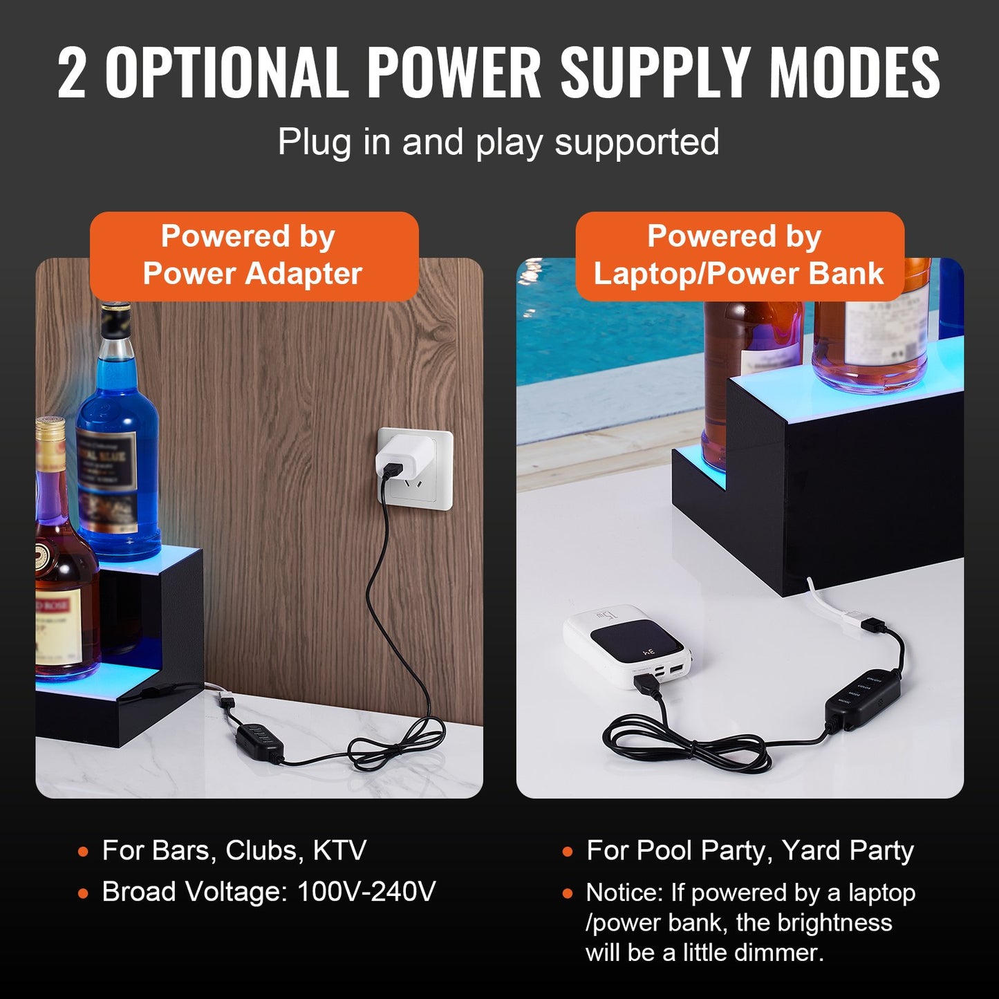 LED Lit Liquor Bottle Display Bar Shelf RF & App Control 48' 2-Step