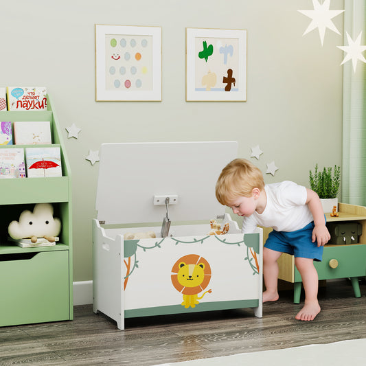 Toy Box with Lid, Safety Hinges and Groove Handles