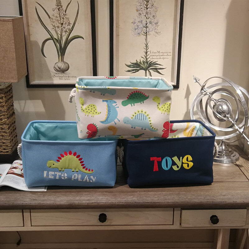 Canvas Folding Embroidery Cartoon Dinosaur Storage Basket