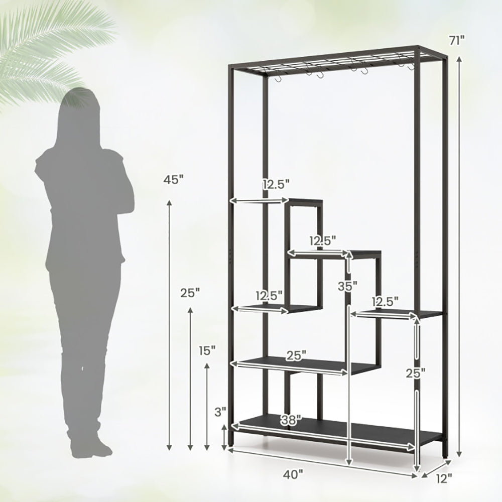 6-Tier Tall Plant Stand 71" with 10 Hanging Hooks