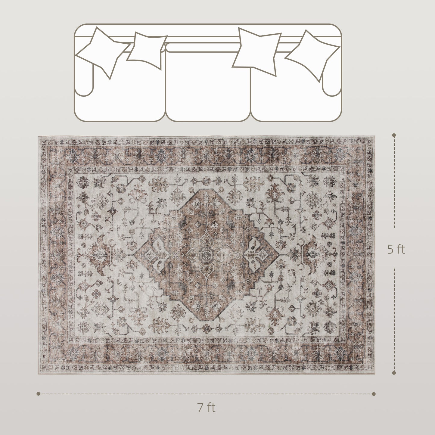 5x7 Vintage Machine Washable Area Rug