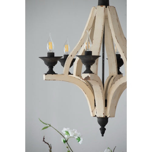 6-Light Wood Chandelier with Adjustable Chain