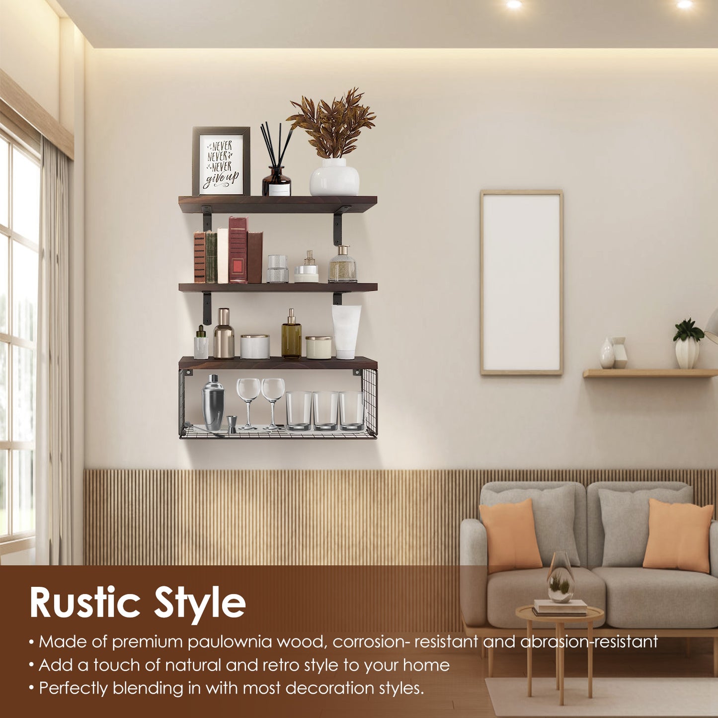 2 In 1 Floating Shelves with Storage Basket