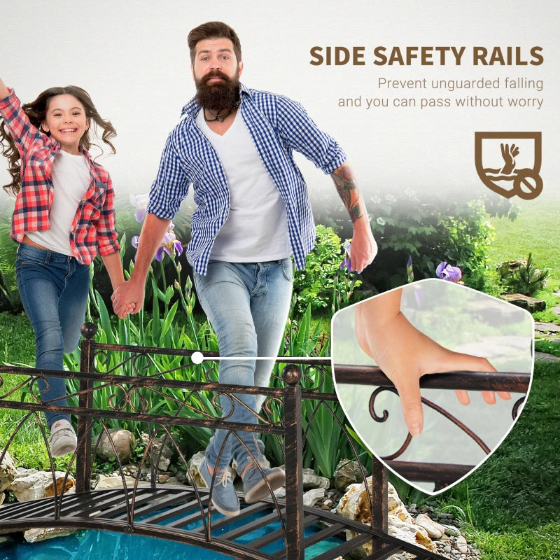 Metal Arch Garden Bridge with Safety Siderails