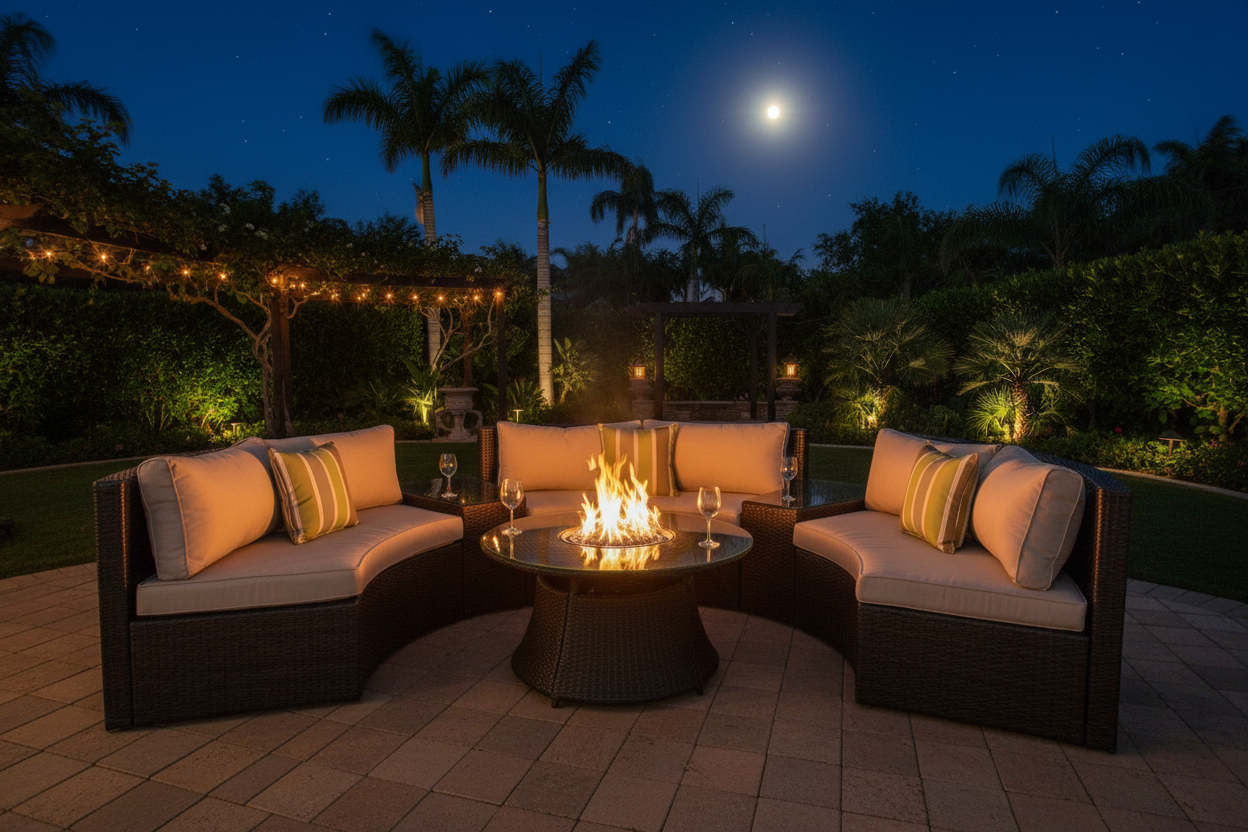 6 Piece Black Half Moon Outdoor Sectional Set with Ice Bucket