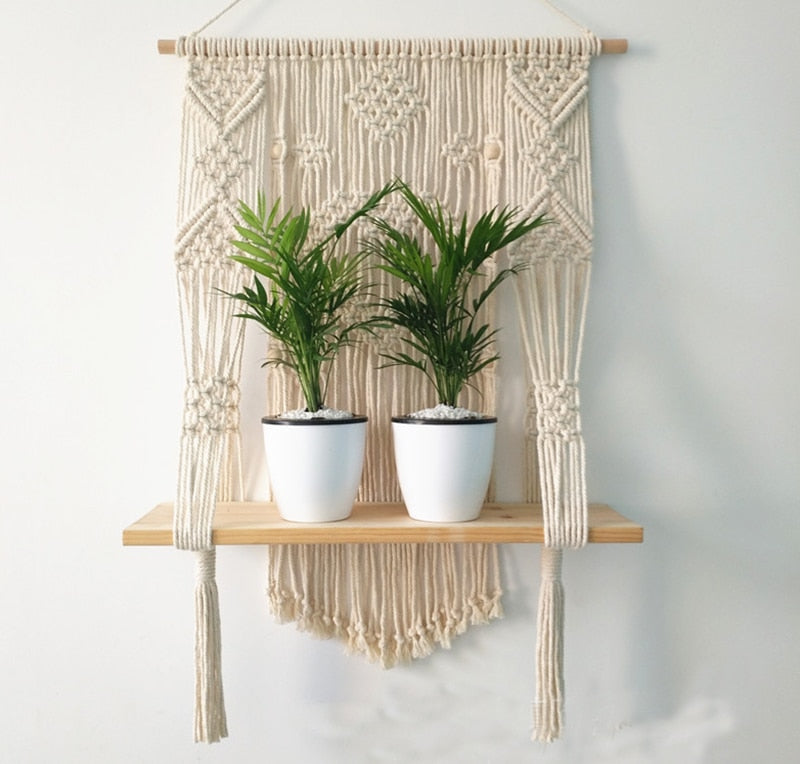 Macrame Plant Hanger with Shelf