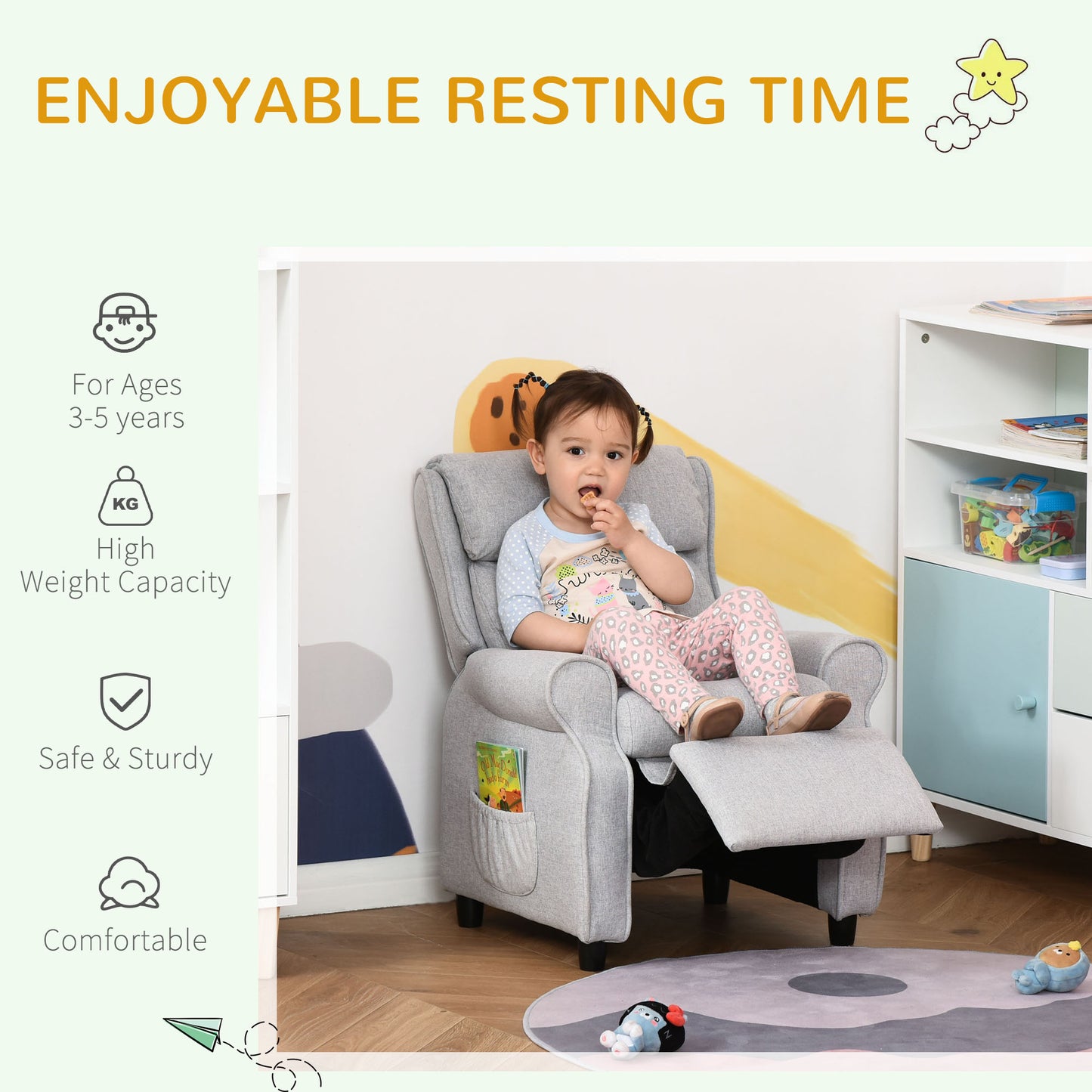 Kids Recliner Chair, Light Grey
