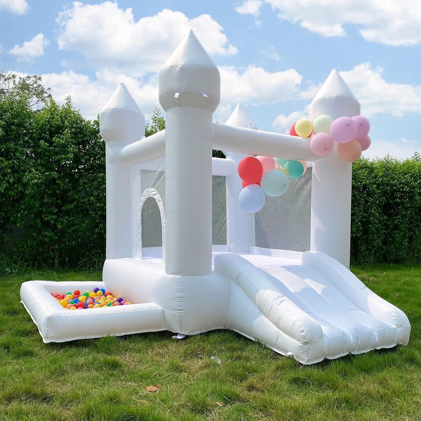 White Bounce House, Castle Theme Kids Inflatable with UL Blower