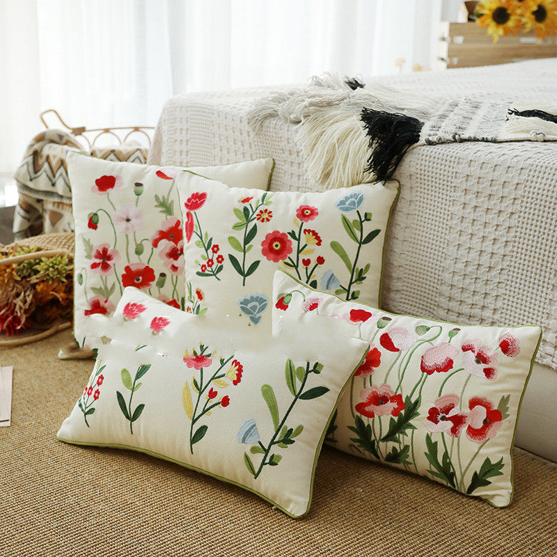 Home Embroidery Plants and Flowers Pillowcase