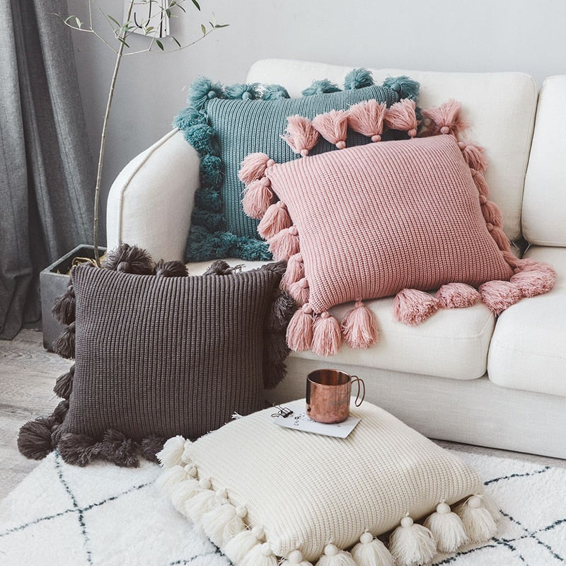 Solid Color Fringe Side Pillow