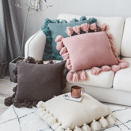 Solid Color Fringe Side Pillow