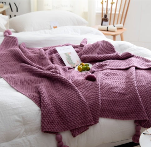 Nordic fringed knit ball blanket, Wool