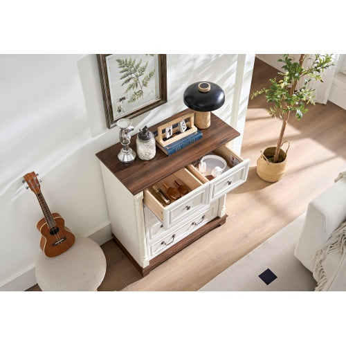 Farmhouse Style 5 Drawer Dresser Chest with Base