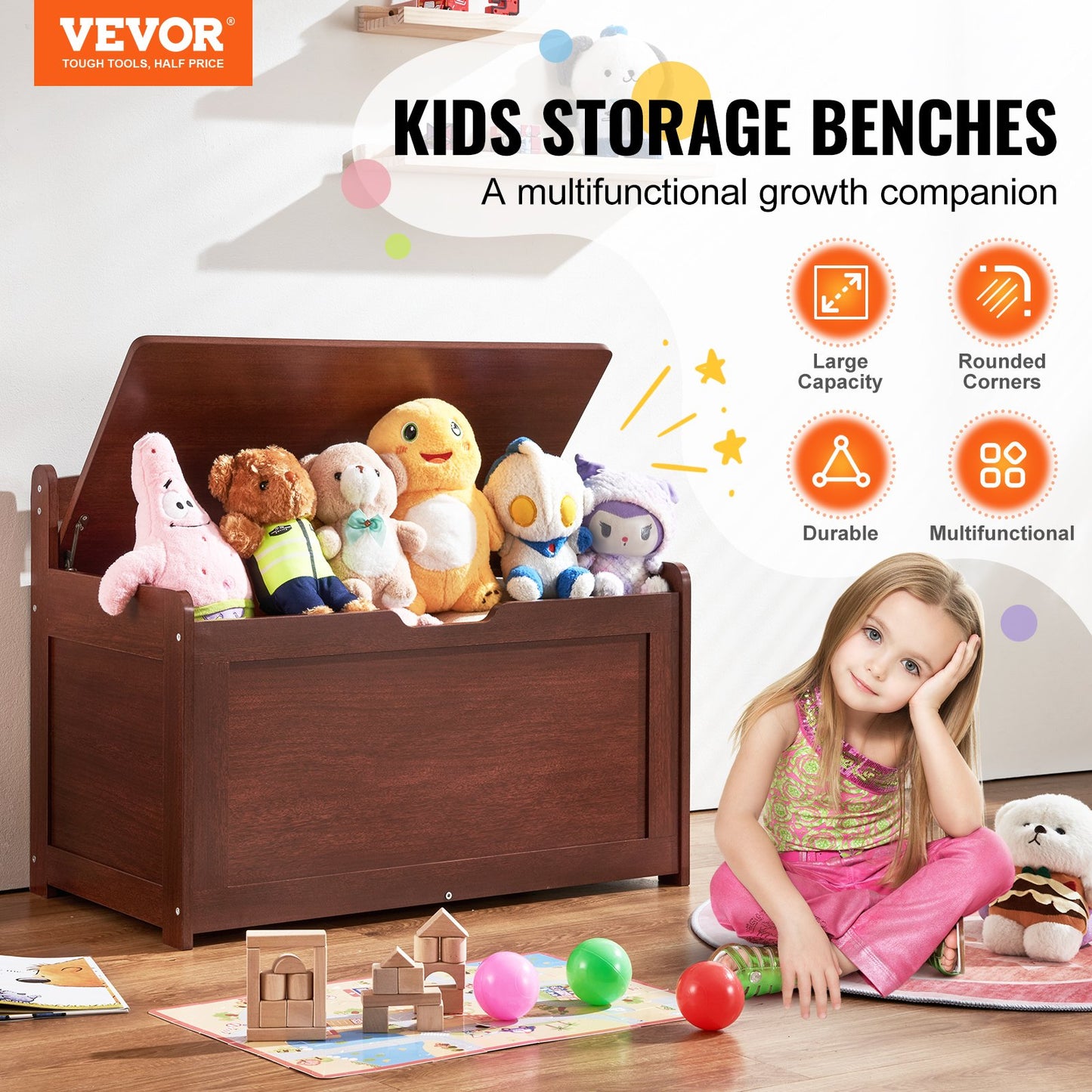 Wooden Toy Chest for Kids