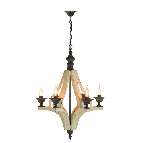 6-Light Wood Chandelier with Adjustable Chain