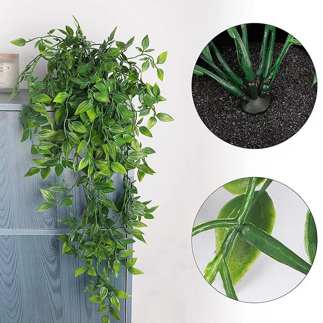 3 Pack Artificial Hanging Plants In Pots Indoor Fake Trailing Plants Home Room UK NEW