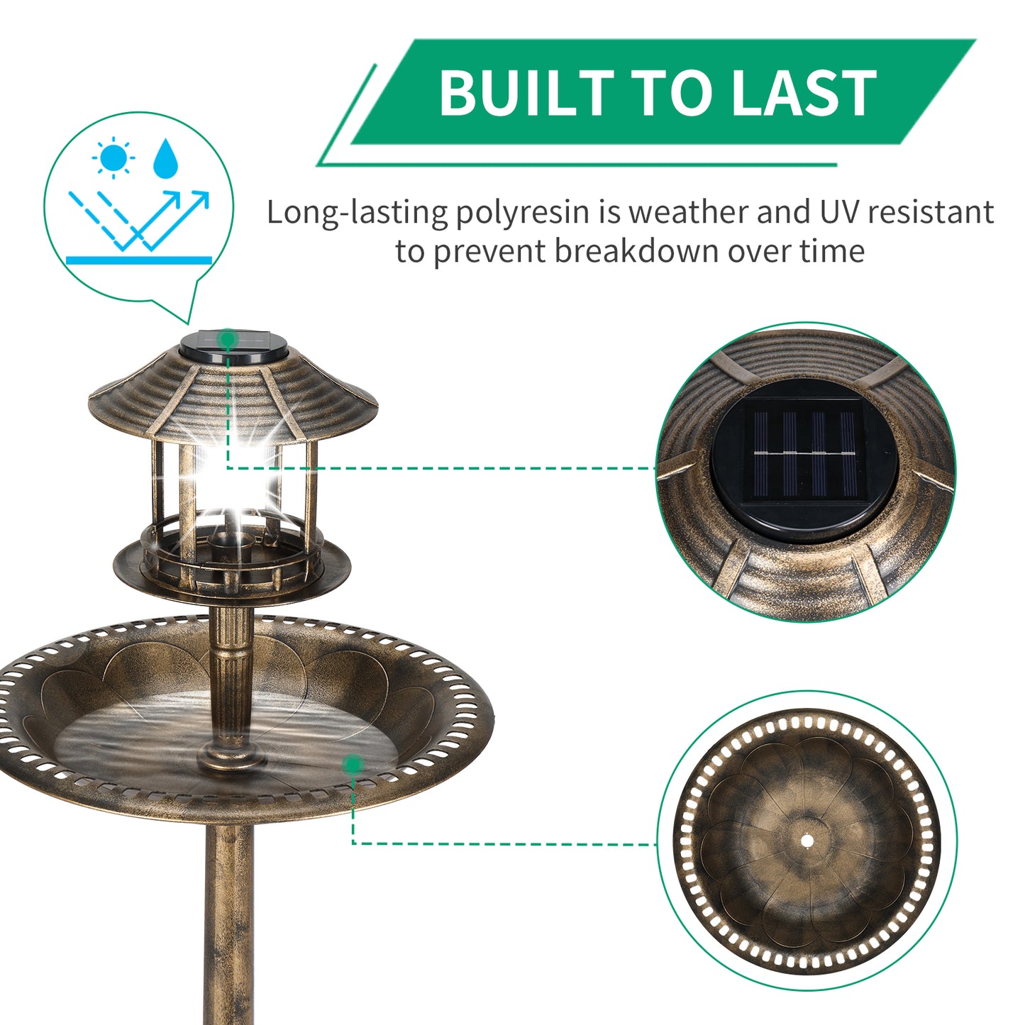 Bronze, With Solar Light, Bird Bath