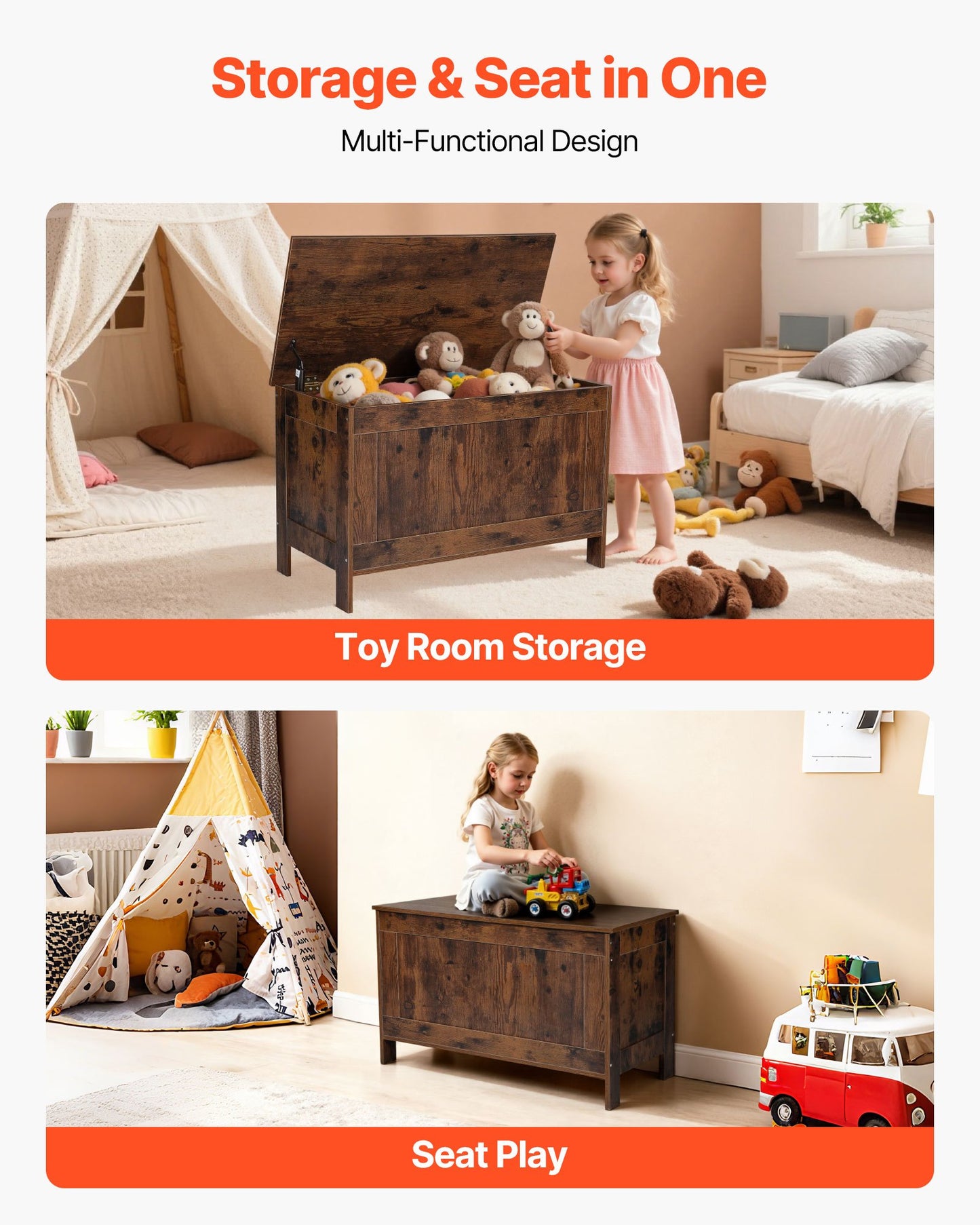 Kids Storage Bench/Toy Box Chest, Brown
