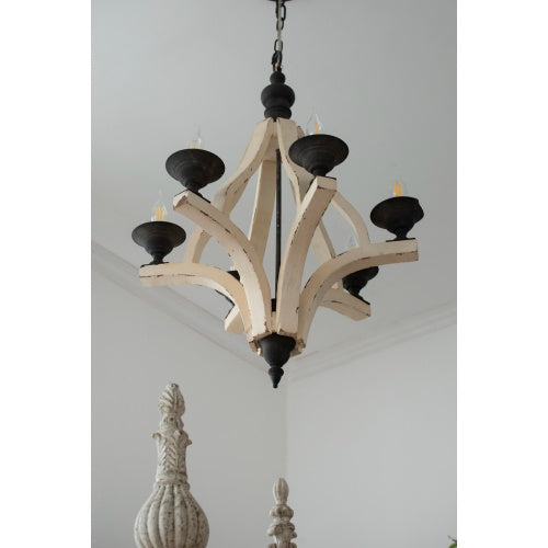6-Light Wood Chandelier with Adjustable Chain