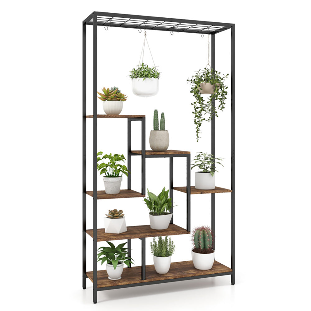 6-Tier Tall Plant Stand 71 Inch, Metal Indoor Plant Shelf With 10 Hanging Hooks