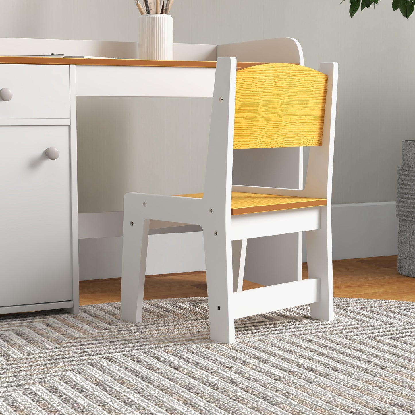 Kids Desk and Chair Set with Storage, White