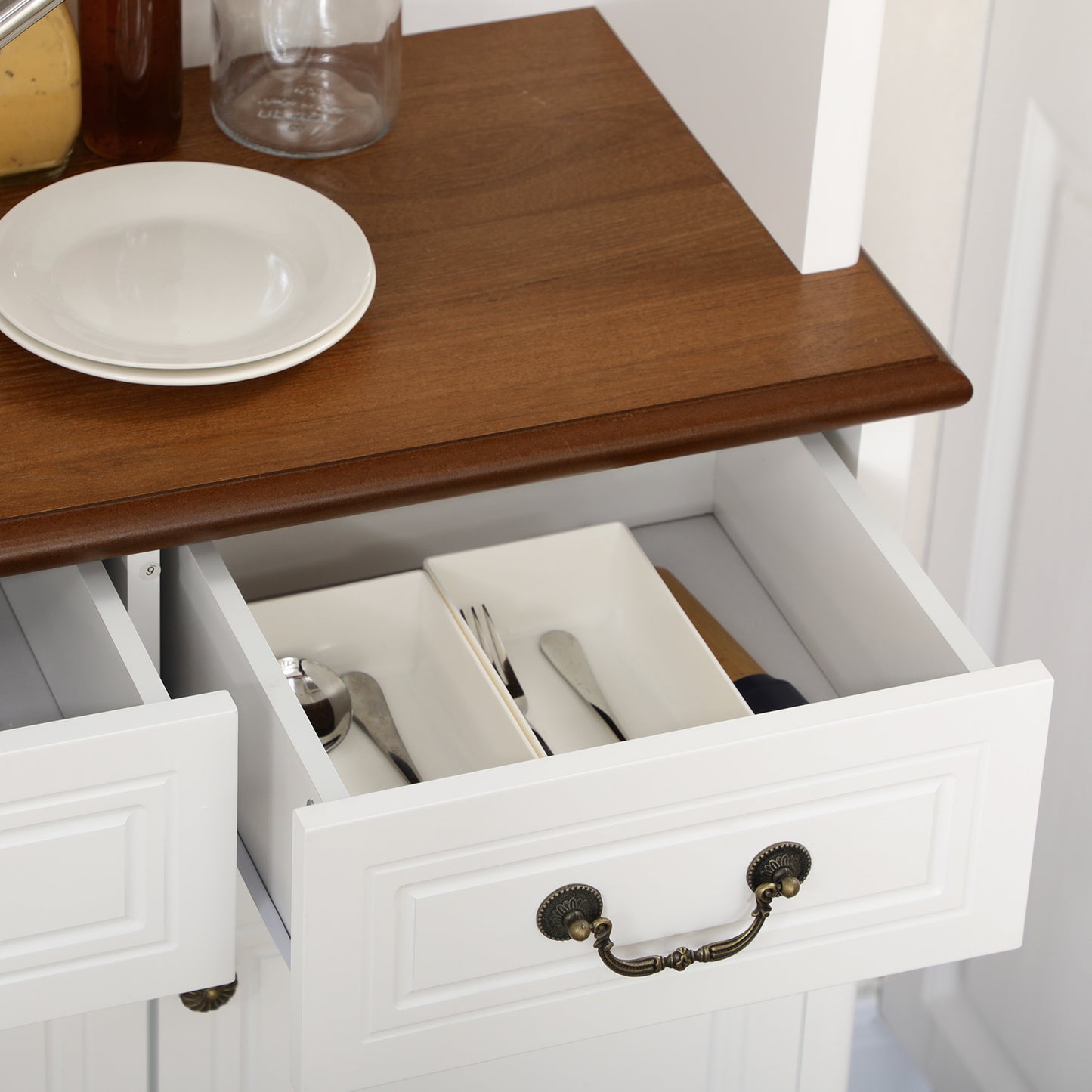 Kitchen Buffet with Hutch, White