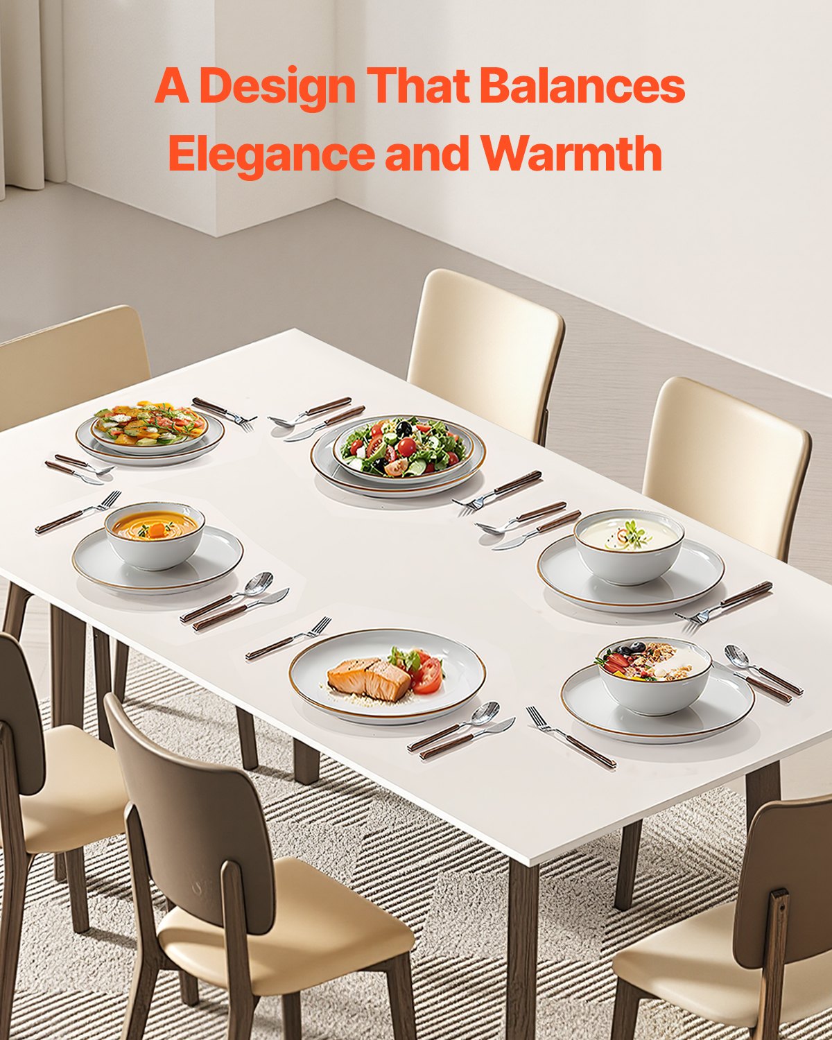18 PC Ceramic Plates and Bowls Sets Service For 6, White