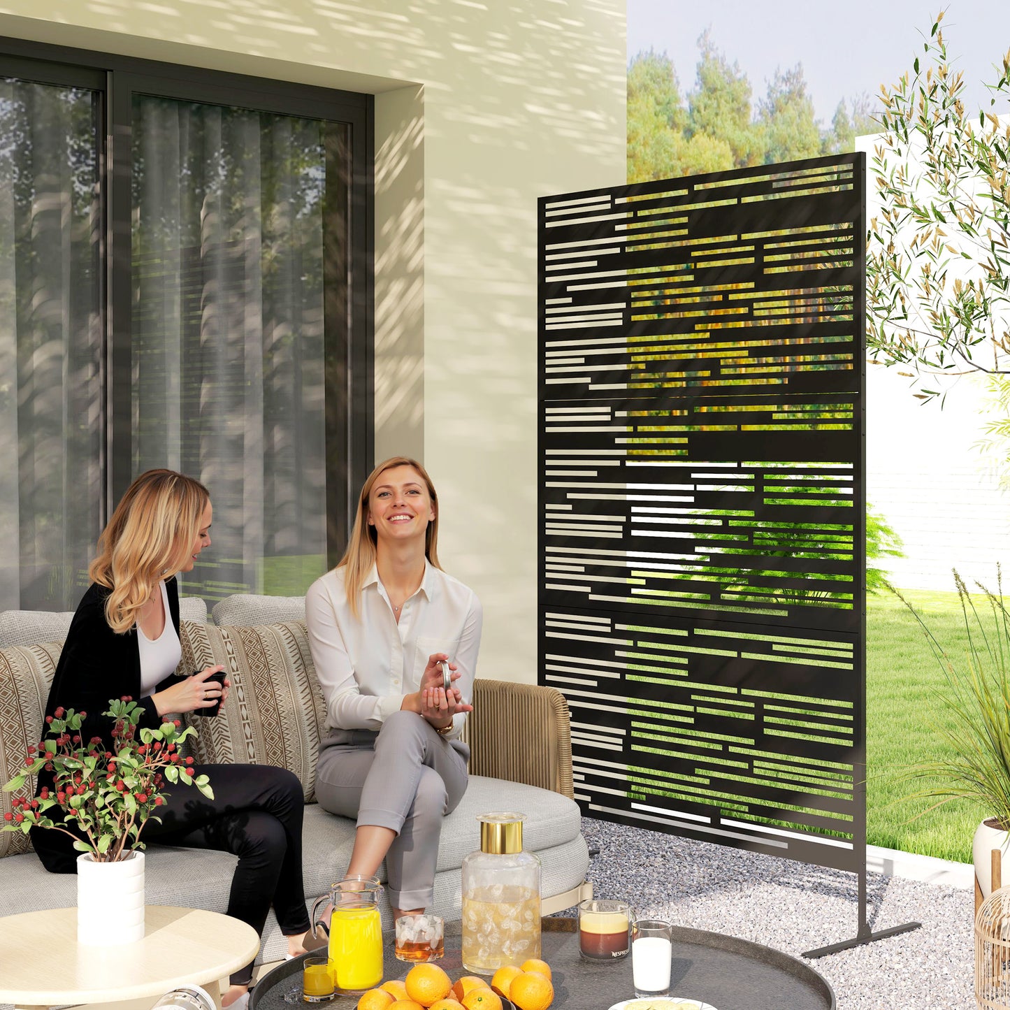 78" H X 48" W Metal Outdoor Privacy Screen, Black