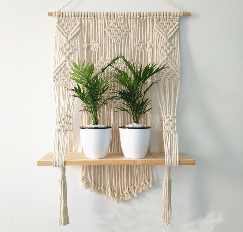 Macrame Plant Hanger with Shelf