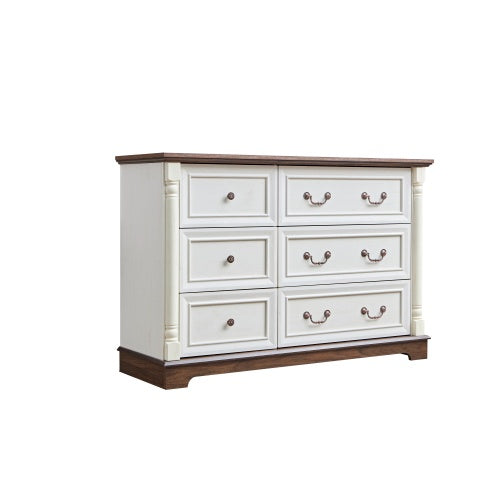 Farmhouse Style 6 Drawer Dresser Chest with Base