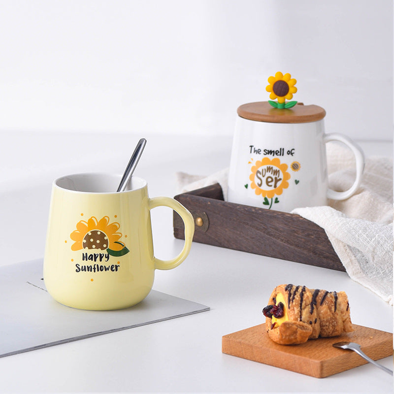 Sunflower Ceramic Cup with Lid