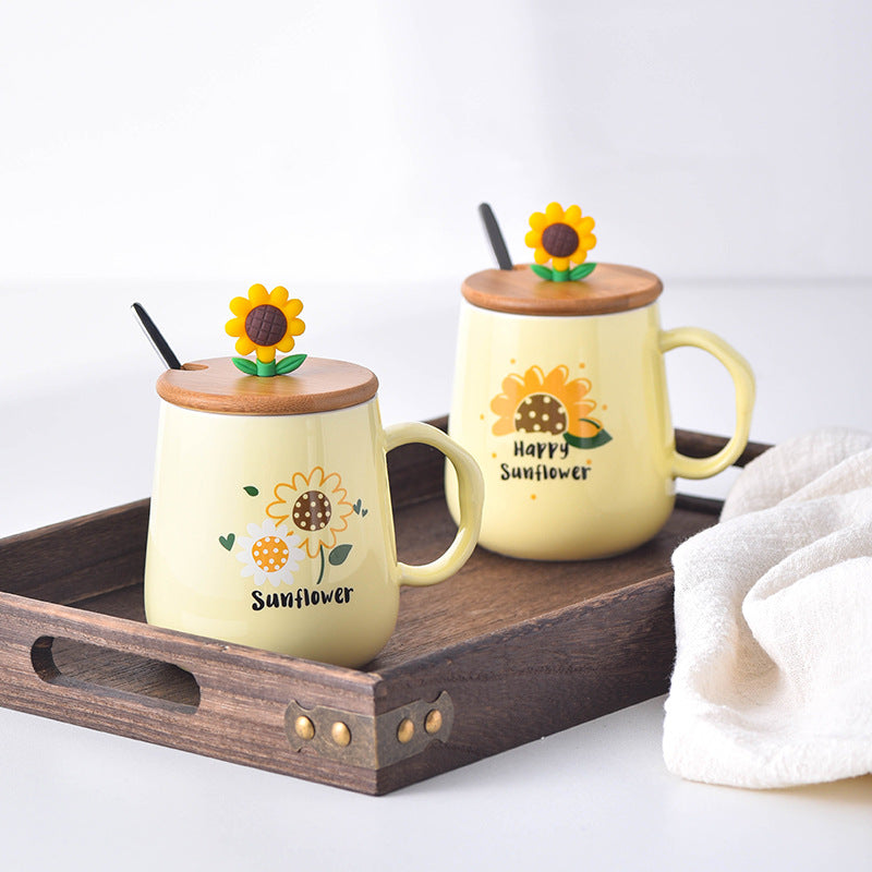Sunflower Ceramic Cup with Lid