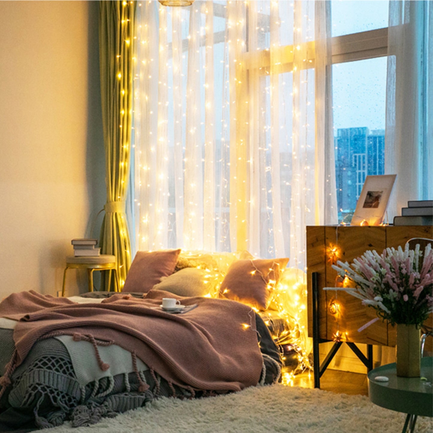9.84' LED String Curtain Lights with Remote, Waterproof