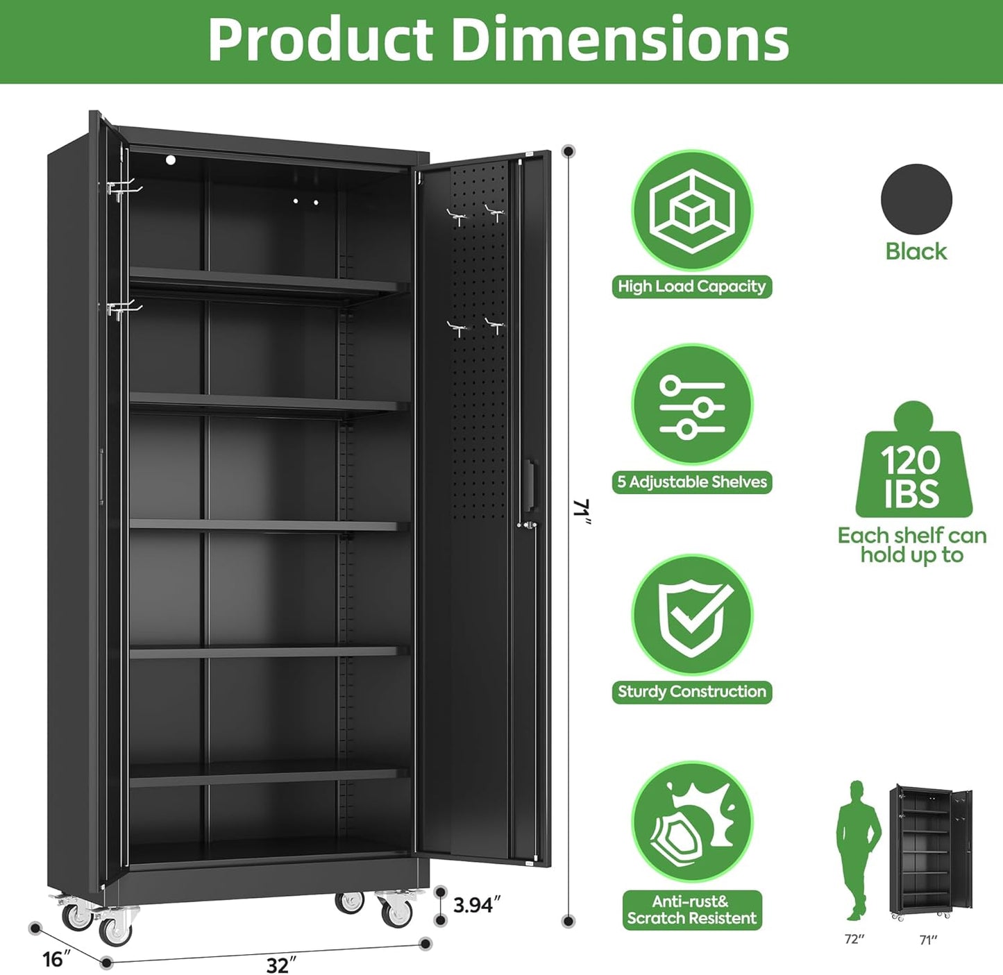 Garage Storage Cabinet with Pegboard And 5 Adjustable Shelves