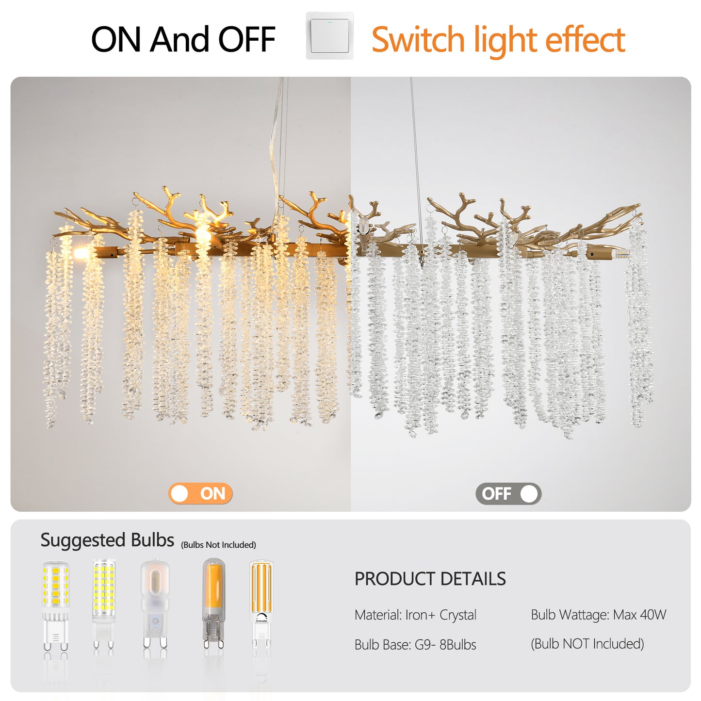 39-inch Modern Golden Pendant Light with Cascading Crystals