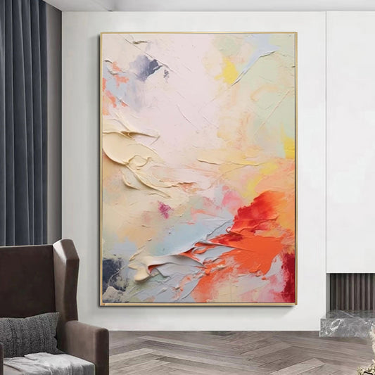 Coral Red White Yellow Handmade Oil Painting Canvas