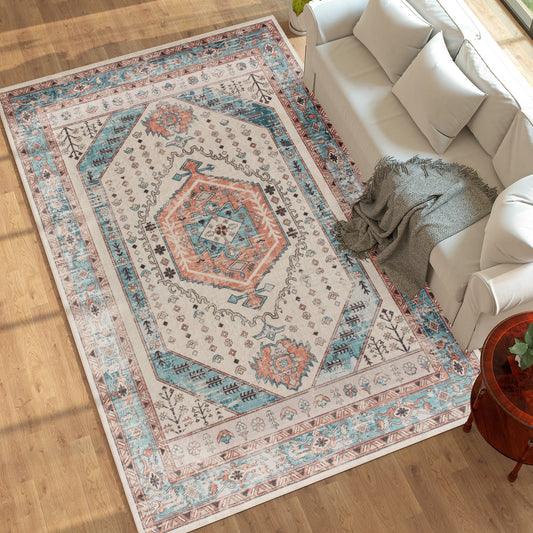 8x10 Washable Area Rug, Brown and Blue