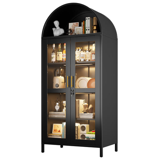 78.74inch Tall Metal Arched Cabinet with Lock and LED Light Strip