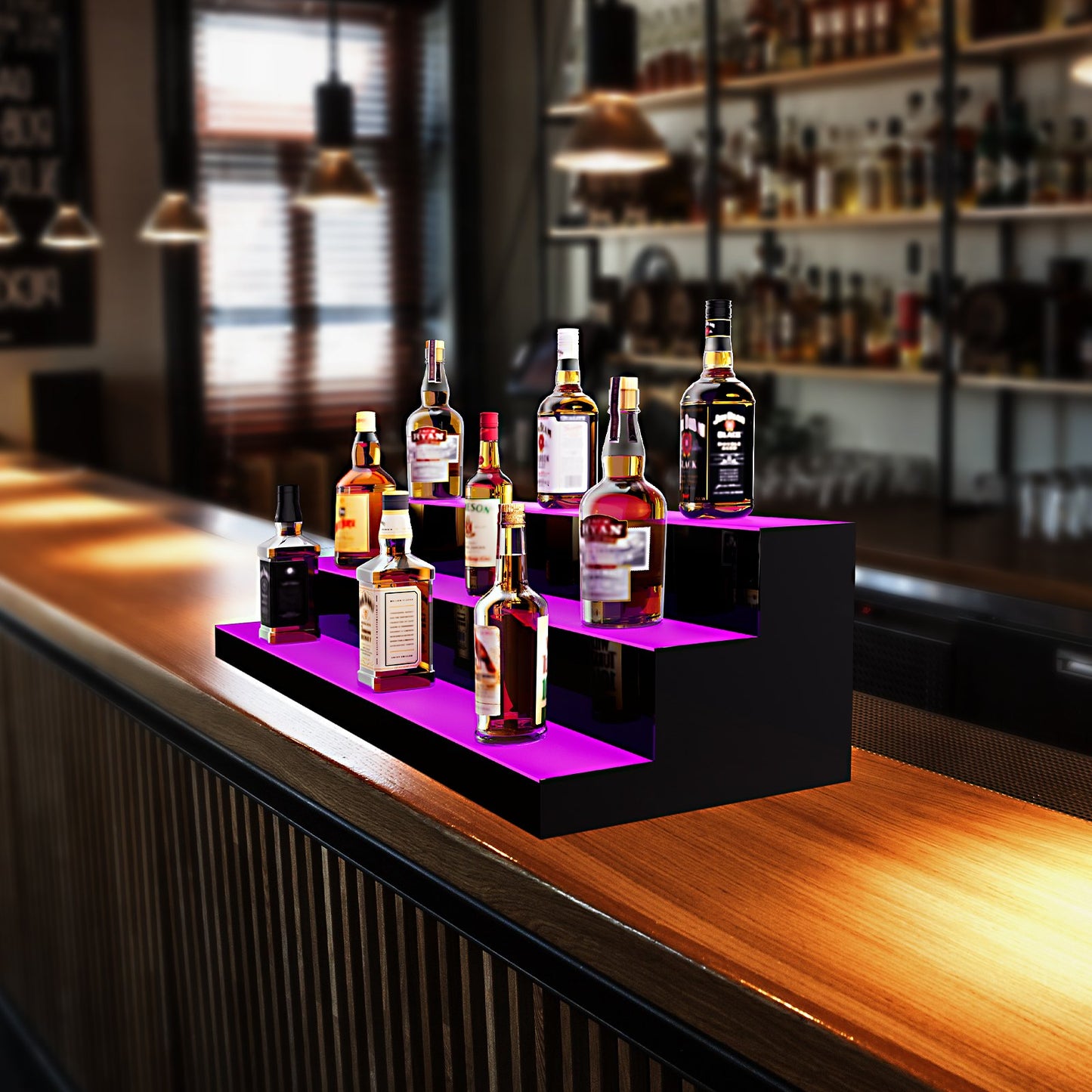 LED Lighted Liquor Bottle Display Bar Shelf RF & App Control 48' 3-Step