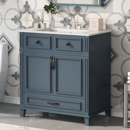 30'' Bathroom Vanity with Ceramic Sink, Blue