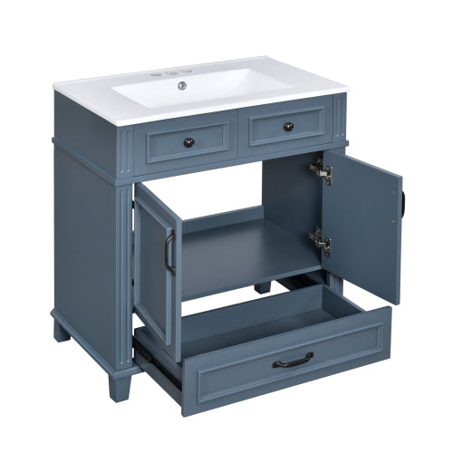 30'' Bathroom Vanity with Ceramic Sink, Blue