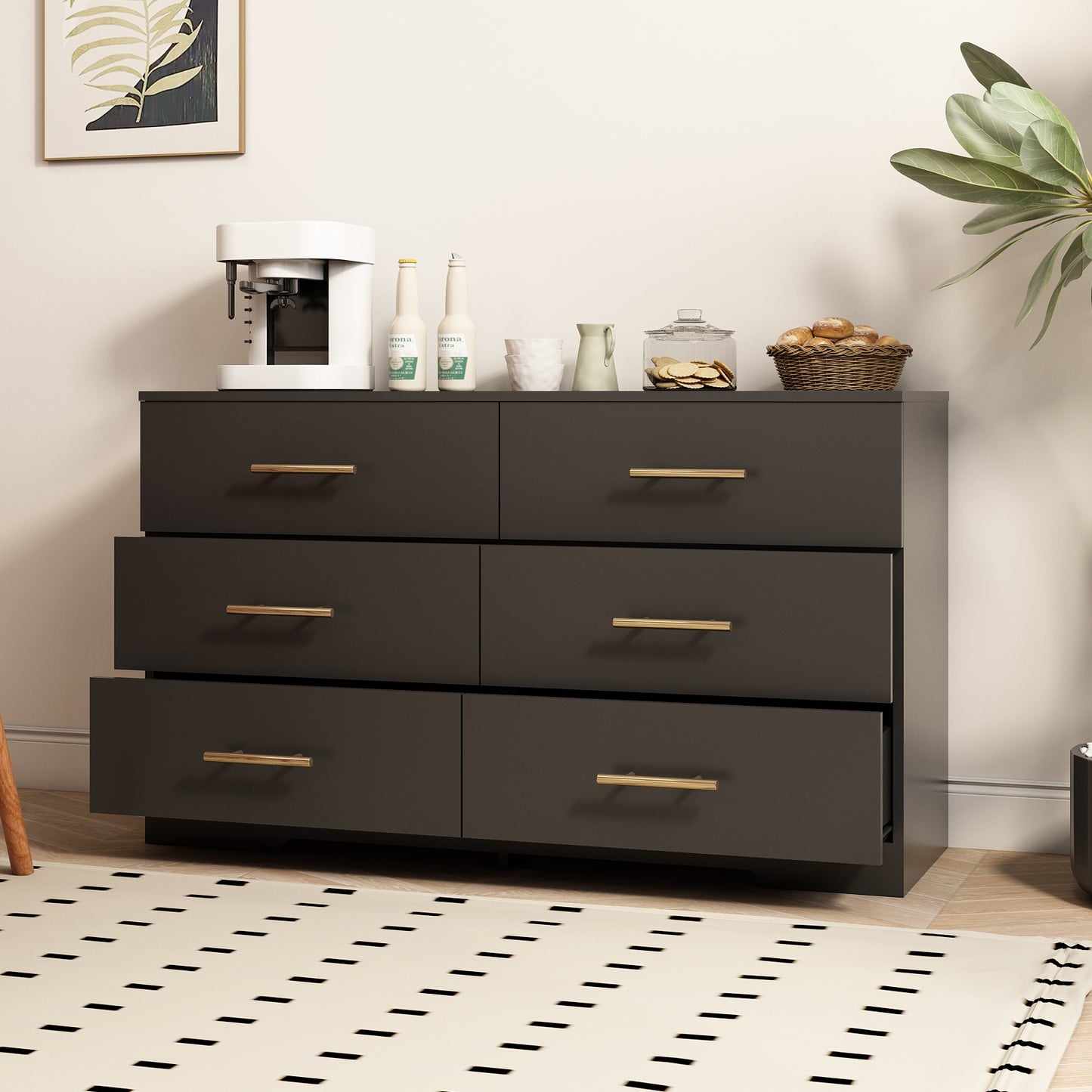 Large 6 Drawer Dresser with Golden Handle