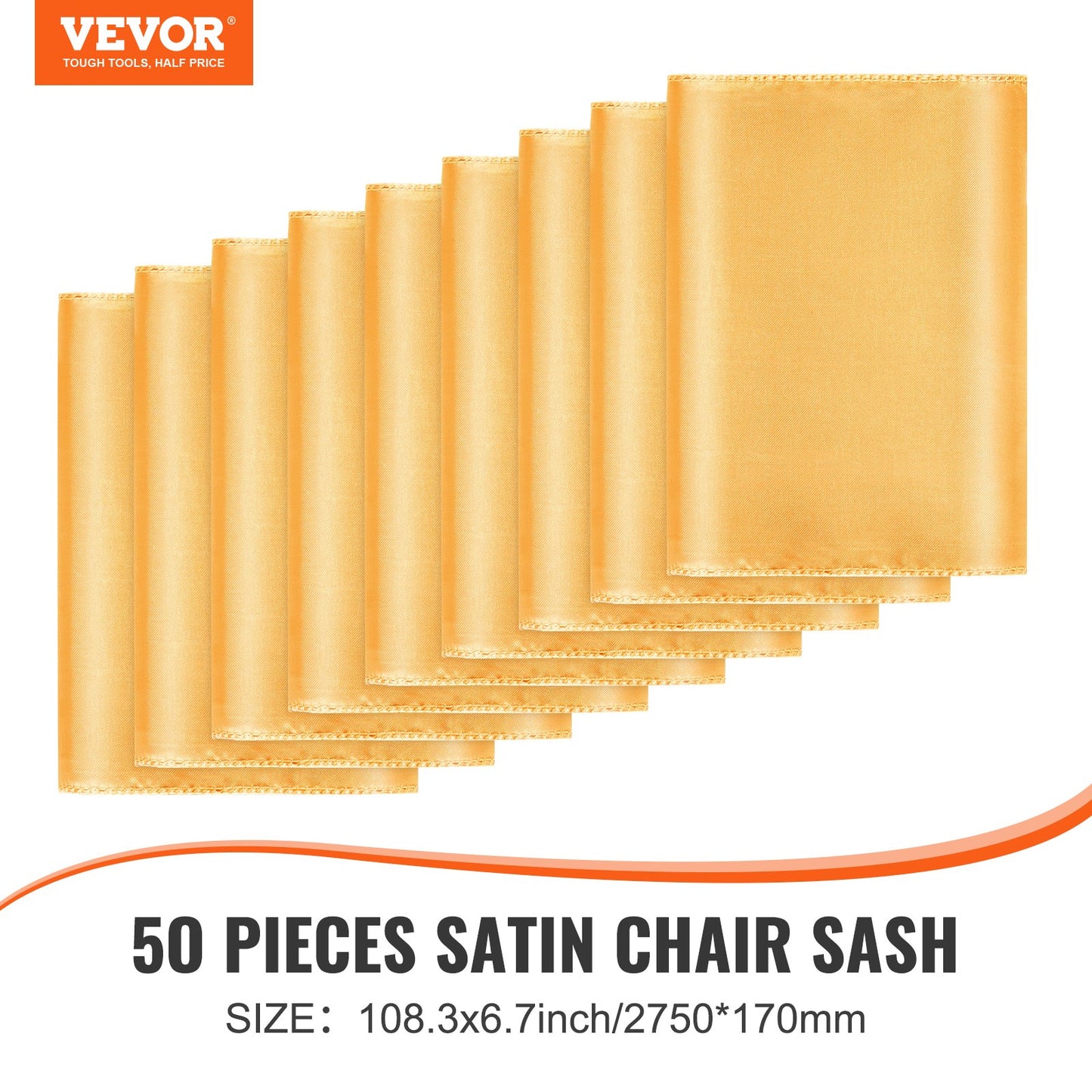 50 PC Stretch Chair Sash Bows, Gold