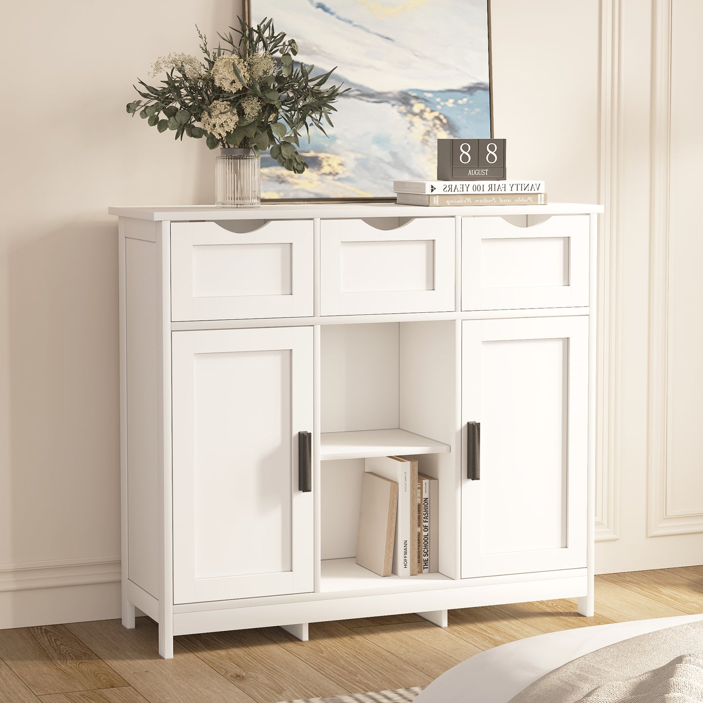 White Storage Cabinet with Drawers
