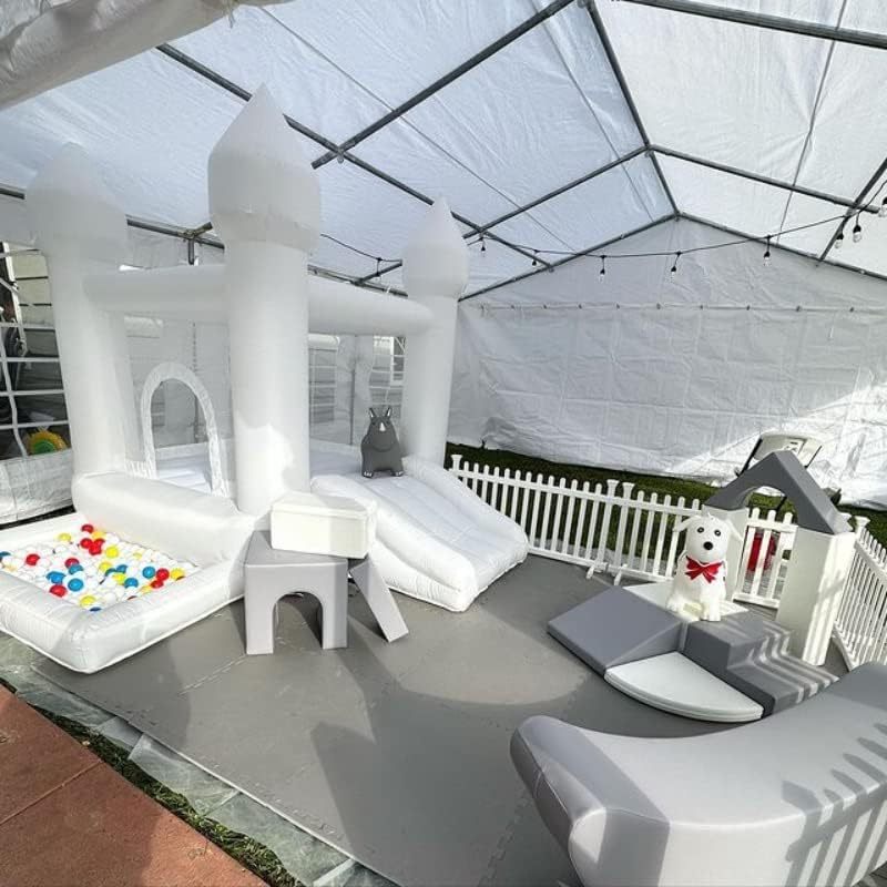 White Bounce House, Castle Theme Kids Inflatable with UL Blower