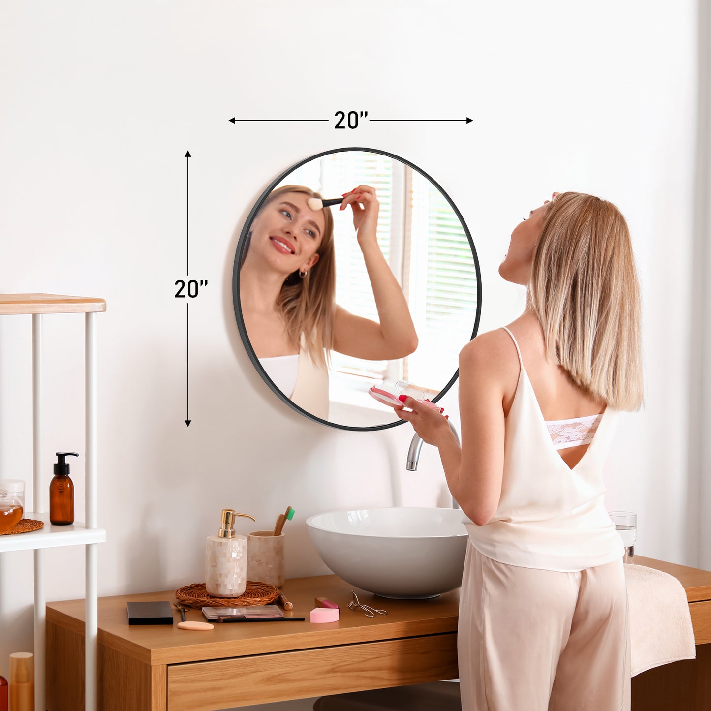 20" Black Circular Wall Mirror