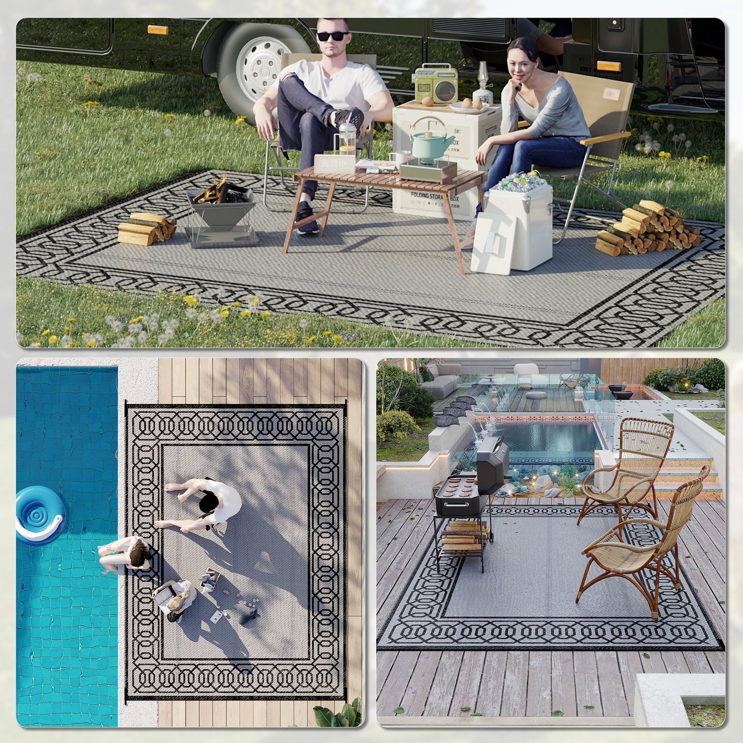 Outdoor Rug for Patio, 9' x 12' Waterproof