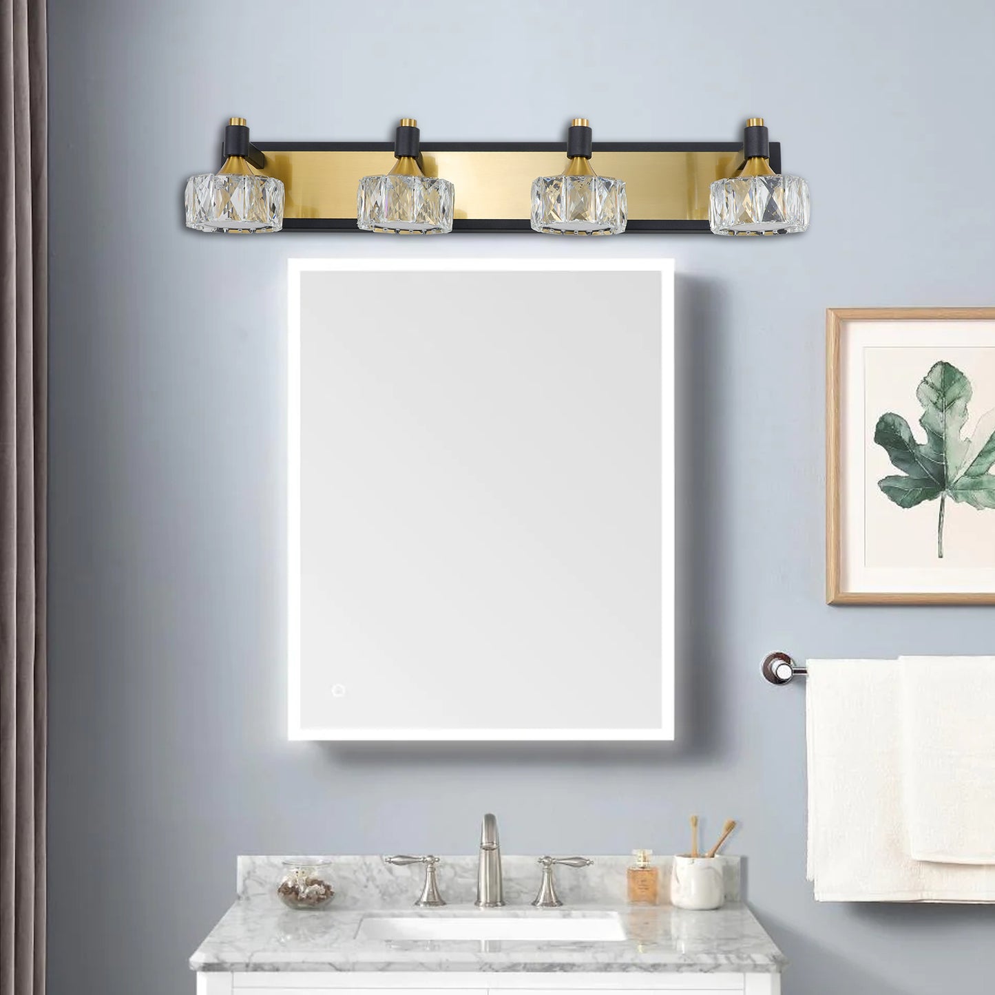 LED 4-Light Modern Crystal Bathroom Vanity Light Fixture