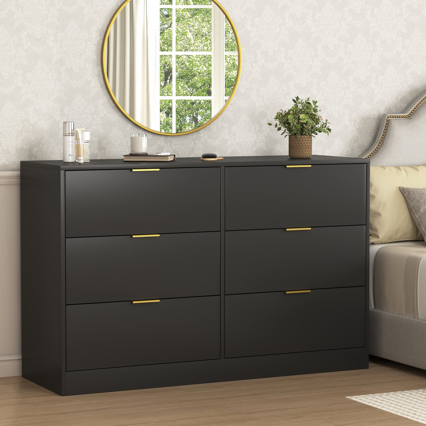 Modern 6-Drawer Dresser, Black